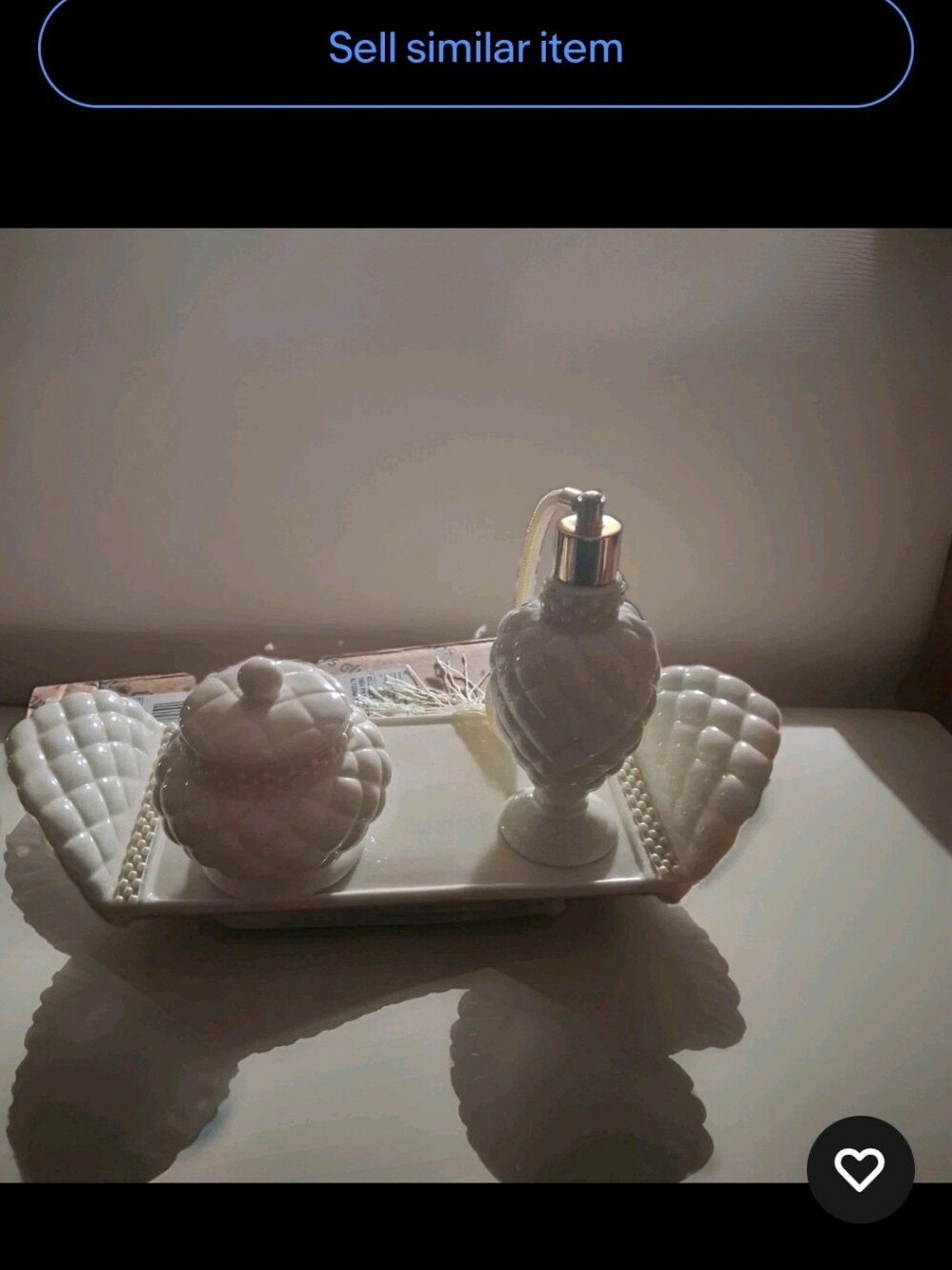 AVON White Quilted Porcelain Vanity Set with Faux Pearl Trim